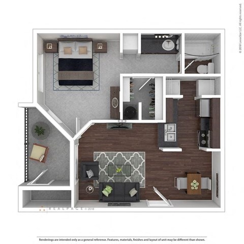 Floor plan for 1 bed, 1 bath, 665 sqft